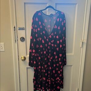 Lane Bryant Black and Pink Patterned Long Sleeve Dress